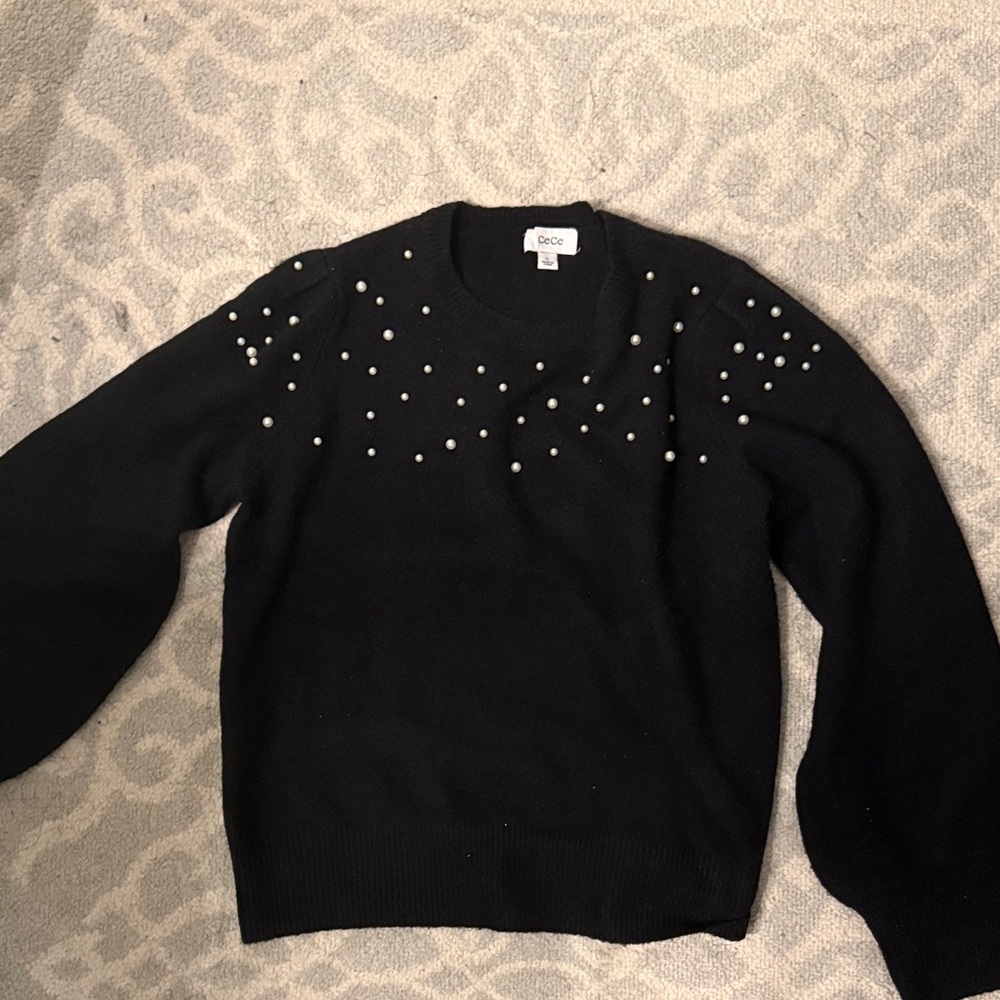 Black Pearl-Accent Crewneck Sweater size XL